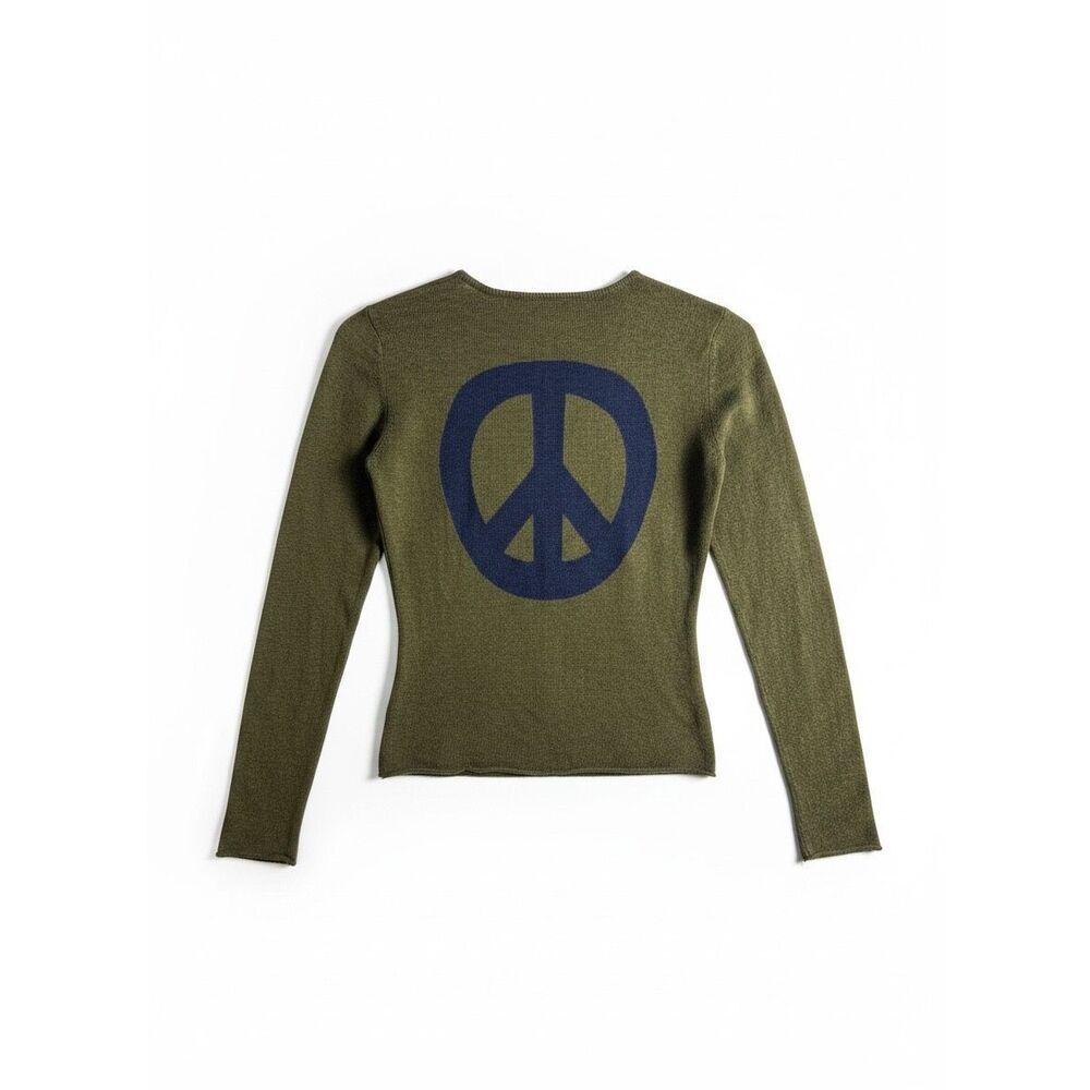 Acrobat Silk Cashmere Blend Sweater Y2K Peace Sign Size Small Green Blue